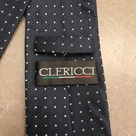 Clericci Men's Italian Polka Dot Tie Navy NWOT - Picture 2 of 2